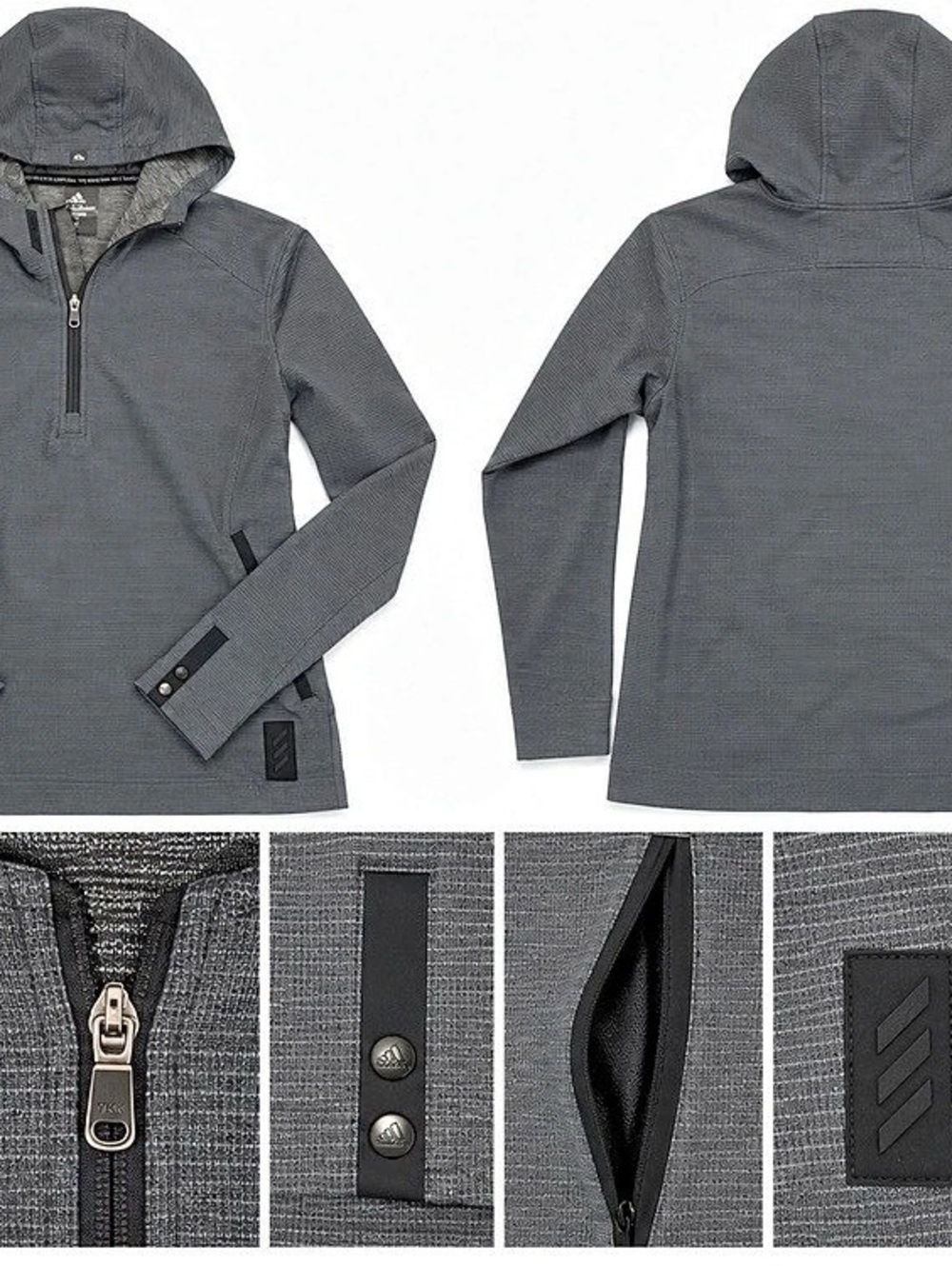 Adidas Adicross Men’s M Gray Hooded 1/4 Zip Golf Pullover Jacket Pockets